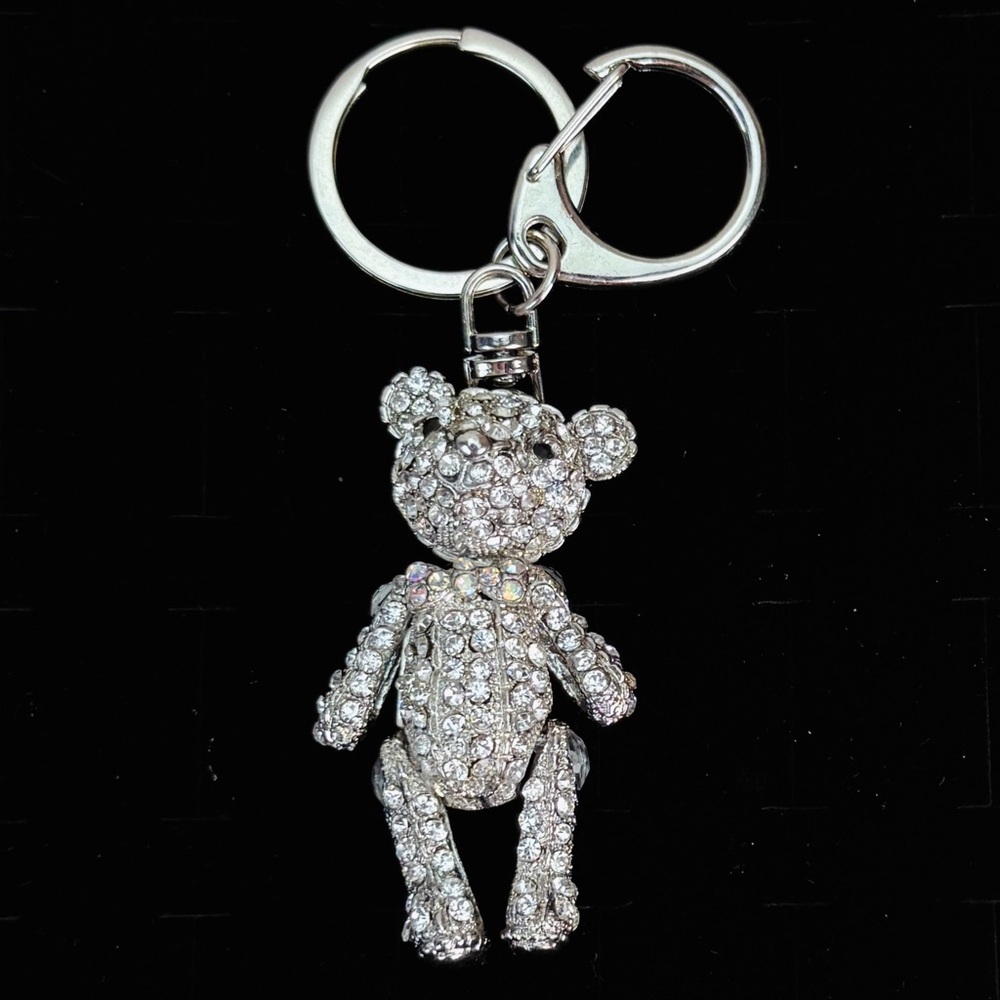 Silvertone crystal bowtie Bear Keychain purse bag, charm
